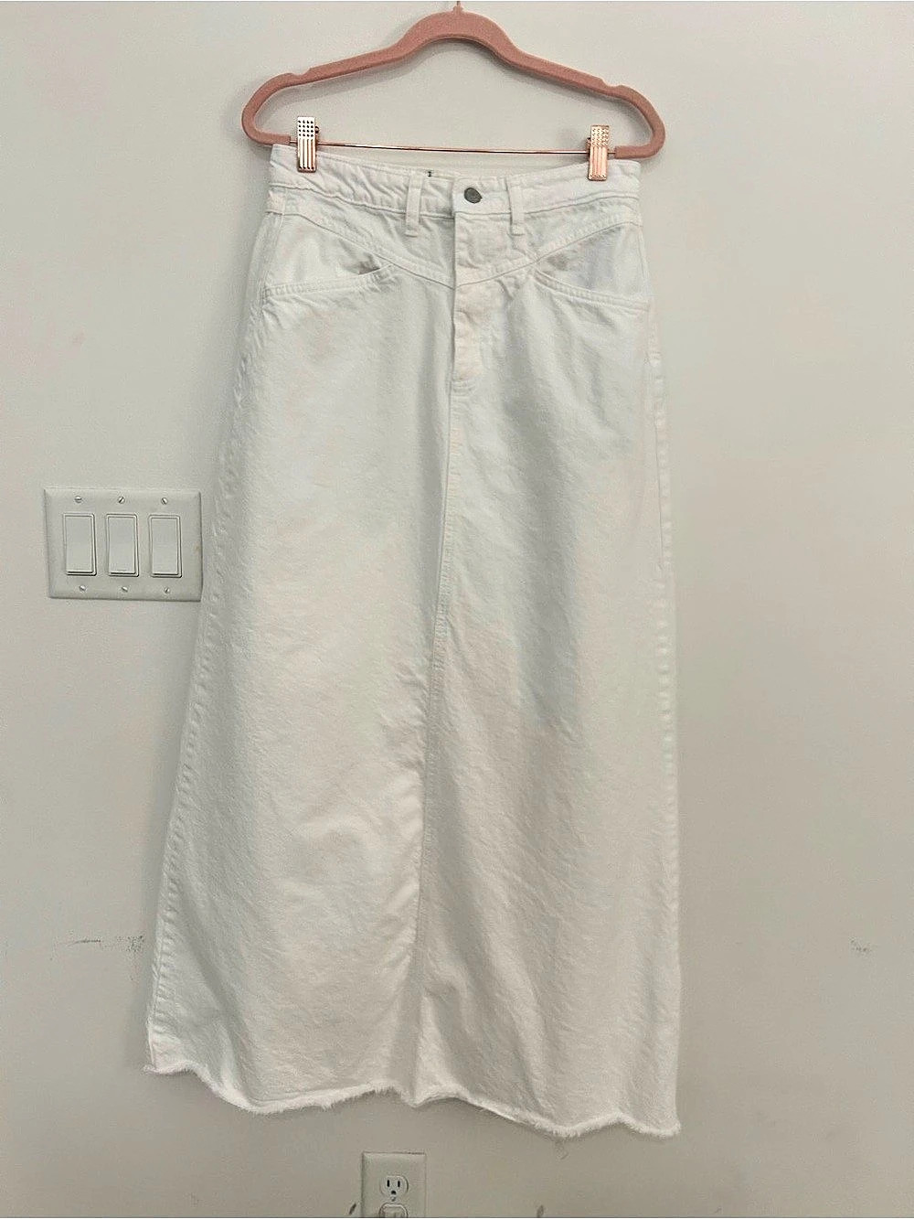 We The Free Come As You Are Denim Maxi Skirt White Size 2 Raw Hem Y2K Boho